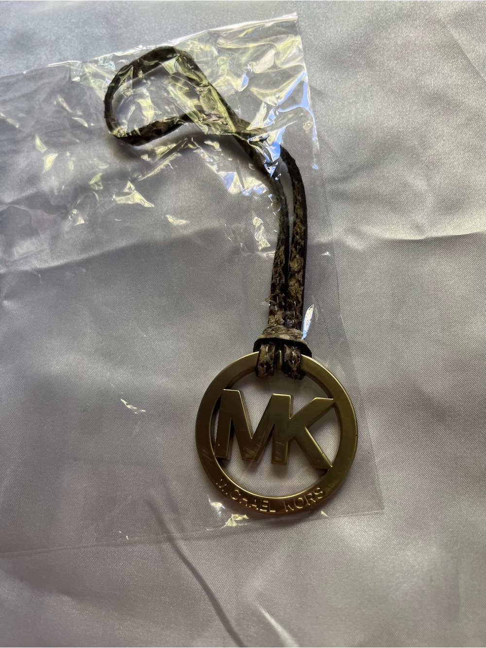 Michael Kors Gold MK Logo Keyring with Brown Leather Strap